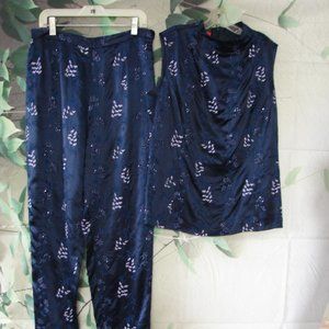 Beaded Embroidered Navy Lilac Lined 2 pc Pant Set
